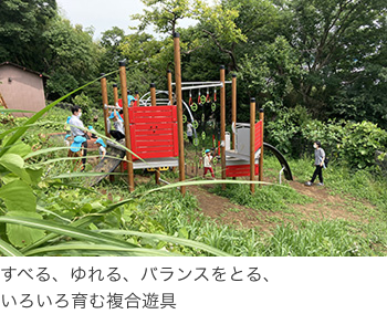 すべる、ゆれる、バランスをとる、いろいろ育む複合遊具